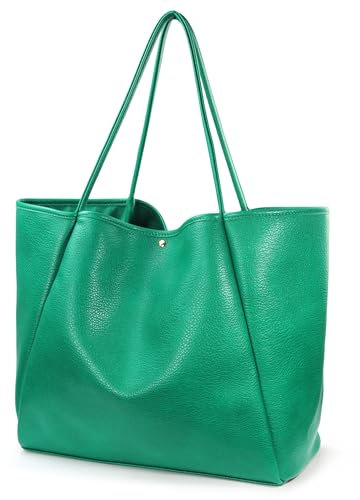 HOXIS Übergroße PU-Leder-Tragetasche für Damen, Wochenendtasche, Shopper Handtasche, Reise-Geldbörse, Ultramaringrün, Medium