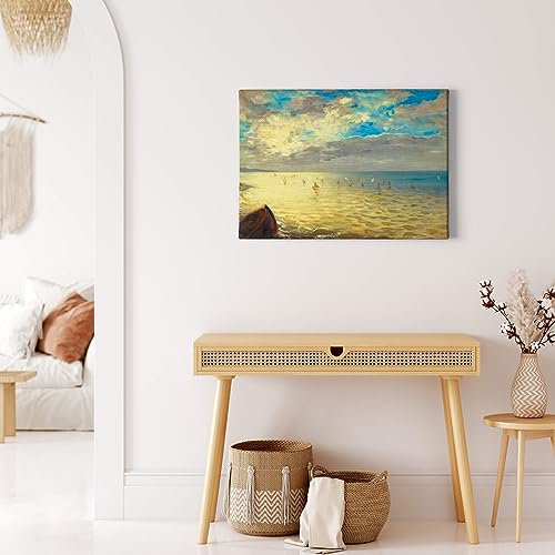 A.S. Création Leinwandbild Meer und See - Kunstdruck blau beige - 70x50 cm Querformat - moderne Wanddekoration Schlafzimmer Wohnzimmer Küche - Bild auf Keilrahmen