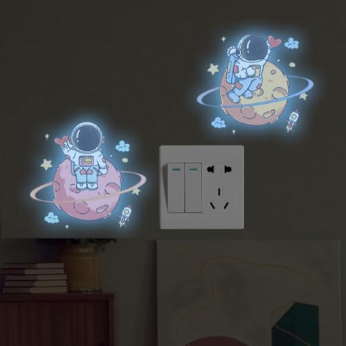 NANZU 10 x 9 cm Astronaut Planet selbstklebende Lichtschalter-Aufkleber, leuchtet im Dunkeln, Lichtschalter-Umrandung, Wandaufkleber für Mädchen und Jungen