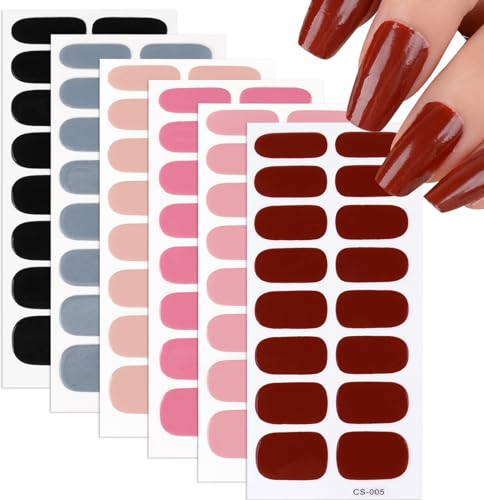 6 Fogli Smalto Adesivo per Unghie Tinta Unita, Strisce Smalto Gel Adesive per Unghie, Gel Nail Stickers, Non si indurisce sotto a luce uv