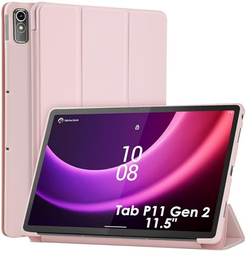 WD&CD Cuero Funda Compatible para Lenovo Tab P11 Gen 2, 11.5 Pulgadas, Protector Compatible con Lenovo Tab P11 Gen 2, PC+PU Soft Caso Carcasa Case Libro de Cuero con Soporte Función, Rosa