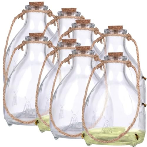 8 Stück Oramics Wespenfalle aus Glas zum Aufhängen und Stellen – Lebendfalle für Wespen und Hornissen mit Seil und Korken – Wespenfänger für draußen – Wespenabwehr für Balkon, Garten und Terrasse