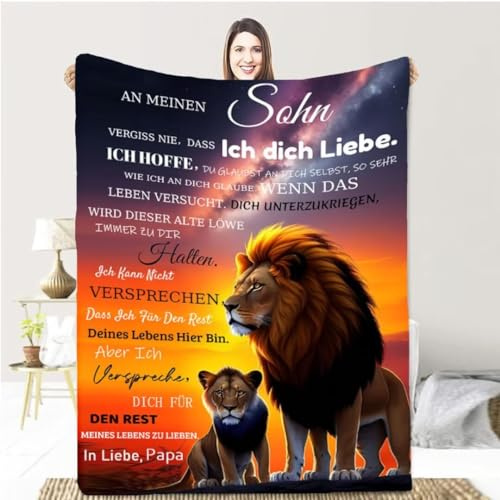 Aevmsor Kuscheldecke Flauschige Personalisierte Decke Geschenke Decke An Meine Sohn Von Mutter, Deutsch Nachricht Briefdecke Vater zu Sohn, Super Soft Flannel Blanket Wohndeck Sofadecke