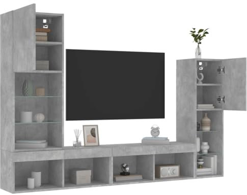 RAUGAJ Nice Entertainment Centers & TV-Ständer, 4-teilige TV-Wohnwand mit LED, Betongrau, Holzwerkstoff