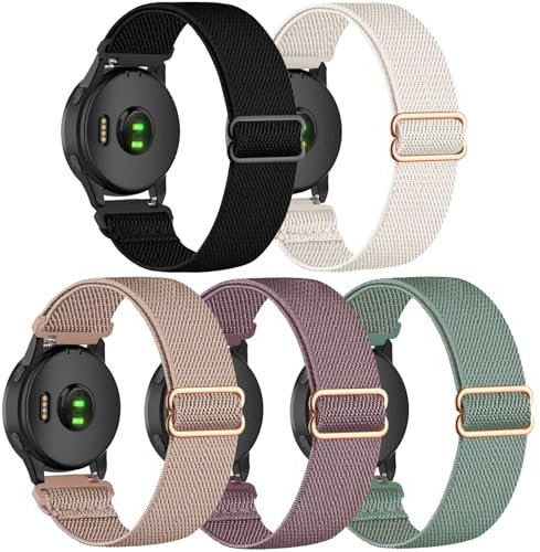 CUNUJIX Lot de 5 bracelets de rechange en nylon élastique de 20 mm pour Garmin Venu Sq/Venu Sq 2/Venu 2 Plus/Venu, tissu extensible de 20 mm pour Garmin Vivoactive 5/Vivomove Sport/Trend unisexe,