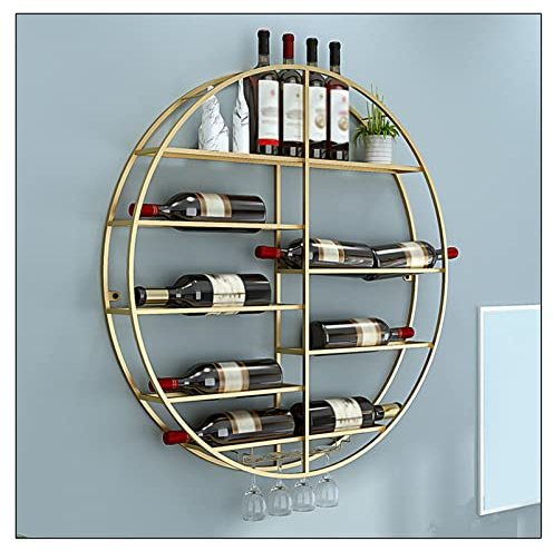 GHKFEJGDEN An der Wand montiertes Weinregal, goldenes hängendes Weinregal, hängender Kelchständerhalter, freistehende runde Lagerregale für die Küchenbar zu Hause