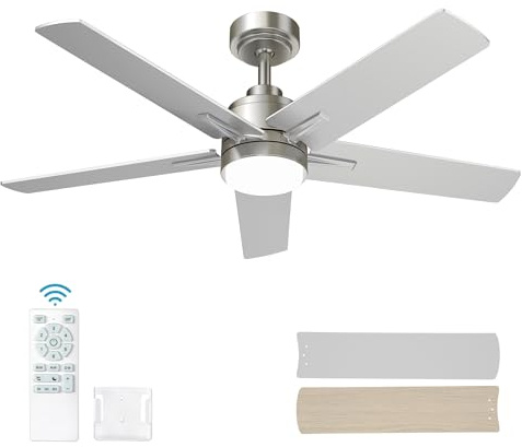EasyNice 52 Inch Brushed Nickel Ceiling Fan with Light and Remote Control