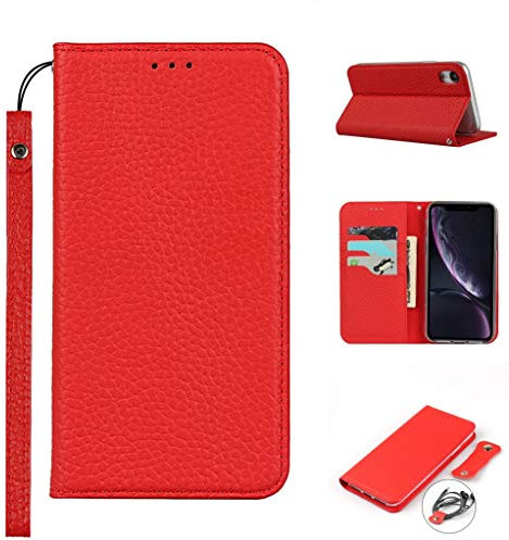 CAVOR HandyHülle kompatibel mit iPhone XR Hülle,Flip Echtleder Geldbörse Handyhülle,[3 Kartenfächer][Magnetisch][RFID Blocker],Klapphülle kompatibel mit iPhone XR - Rot