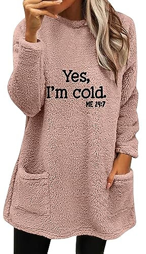 Generisch Warehouse Deals Angebote B Ware Pullover Damen Lang Teddy Fleece Flauschig Pulli Weich Winter Warm Sweatshirt Langarm Fleecepulli Plüsch Tops Oberteile Mit Taschen Shopping Online