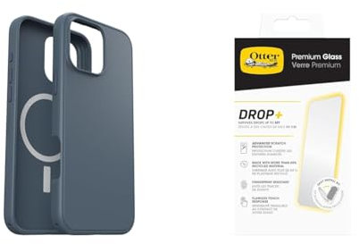 OtterBox Bundle Symmetry Series MagSafe Hülle für iPhone 16 Pro Max, stoßfest, sturzsicher, dünne Schutzhülle, Blau & Premium Glass Displayschutz
