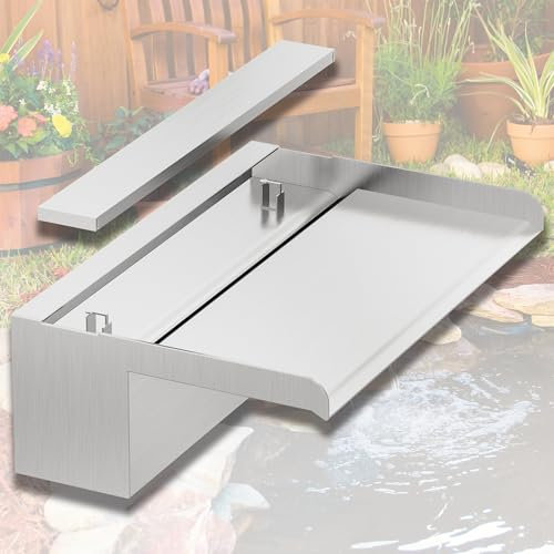 LONGRUNNEW Fontaine De Piscine Hors Sol, 30 x 20 m Cascade Bassin Exterieur en Acier Inoxydable, Lame D’Eau, Fontaine Exterieur avec Accessoires pour La Décoration D'étang, Patio,Jardin