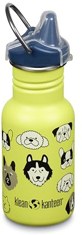 Klean Kanteen Kids Water Bottle with Sippy Cup Lid, 350ml Drinks Bottle | 100% Leakproof, Sippy Lid with Protective Cover, Metal Childrens Flask, Durable & BPA Free, Stainless Steel, Dogs