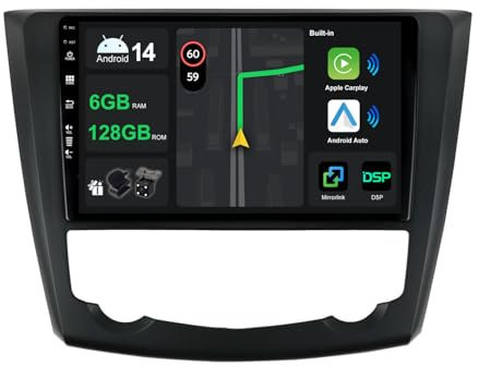 9 [6G+128G] Android 15 Radio Coche para Renault Kadjar 2015-2019 con Carplay|Android Auto|DSP|Mirror Link-GPS Navi Navegador Radio con Bluetooth 5.0/WiFi/4G/FM/360 AHD Cámara