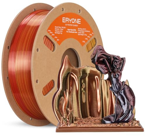 ERYONE HS Seide Vierfarbiges PLA-Filament für 3D-Drucker, 1,75 mm +/-0,03mm, Hyper Speed Coextrusion Filament PLA Shiny 1kg, Metallic Frenzy (Schwarz & Dunkelrot & Bananenorange & Gold)