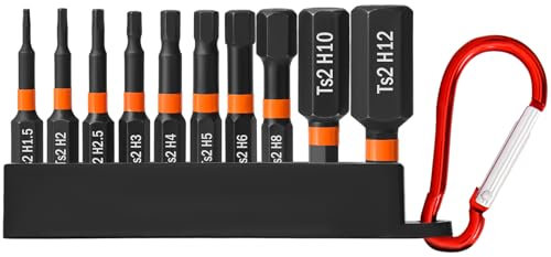 K Kwokker 10PCS Hex Allen Key Drill Bit Set, 50mm S2 Steel Metric Hex Head Allen Wrench Drill, H1.5-H12 1/4 Shank Magnetic Bits Set with Locking Carabiner