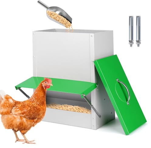 Automatischer Hühnerfutterspender 11,3 kg Metall Geflügel Futterspender mit Deckel Großer Hühnerstall Feeder Hängende Hühnerfutterstation Trog für Wachteln Hühner Enten