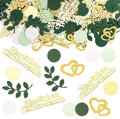 GoldRock 200 Stück Herzlichen Glückwunsch Konfetti Groß 2,5-5,9 cm, Glitter Streudeko Geburtstag,Jugendweihe Graduation Deko,Tischdeko Bachelor,Luftschlangen Grün Gold für Hochzeit,Abschluss,Muttertag