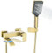 BAITUJIE Badewannenarmatur Gold, Badewanne Armatur mit 3 Funktionen Übergröße Handbrause, Wasserhahn Bad mit 90° Drehbaren Auslauf, Gold Gebürstet