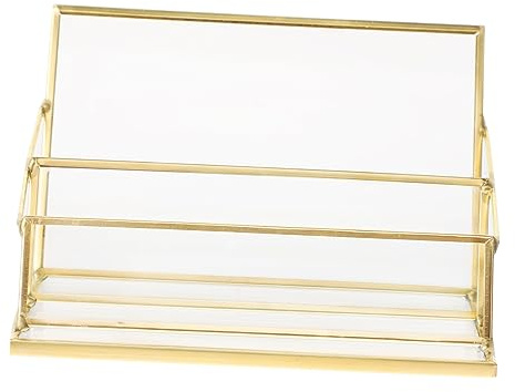 SHINEOFI Biglietti da Visita Design Rettangolare in Vetro Trasparente Porta Elegante e Moderno Colore Oro per Ufficio e Esposizioni
