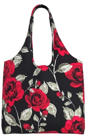 Borse di totalizzatore della tela della stampa del giardino della rosa rossa, borse riutilizzabili del panno per la drogheria della spiaggia di acquisto alla