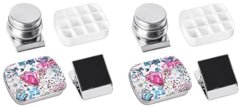 Uikdjgu 2X Portable Mini Tin Box,12-Well Empty Watercolor Palette,Small Paint Storage Kits with Magnetic Clip and Oil Pot, B