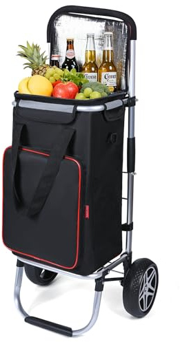 YEAUPE PRO Einkaufswagen mit Kühlfach | max. 44L & 25kg Traglast | Klappbarer 3in-1 Trolley Sackkarre und Umhängetasche | Handwagen, Shopper, Einkaufsroller, Rot