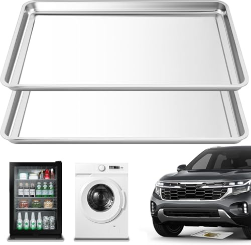 Teodute 2-Pack Stainless Steel Oil Drip Pan, 24x16x1.9'' Oil Drip for Car | 1.9'' High Lip Anti-Splatter, Rust-Proof, Deform-Resistant, Large Drip Tray Oil Catch Pan for Under Car Garage Floor Clean