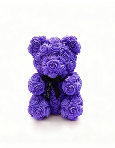 Hacdy Rose Bear Floral Gift for Women, Artificial Flower Teddy Bear with Gift Box, Valentine's Day Gift for Girlfriend, Wife, Mother, Daughter, Birthday (Purple)