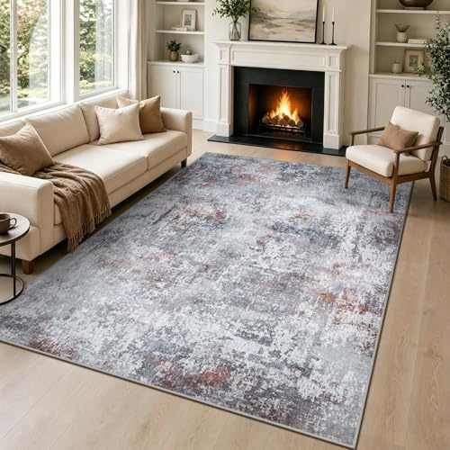 Capslpad Rot-Grau Abstraktes Teppich Wohnzimmer 120x180cm Rutschfest Kurzflor Kunstwolle Schlafzimmer Teppich Waschbar Minimalistisch Bettvorleger Teppiche für Wohnzimmer Schlafzimmer Büro Bereich Dek
