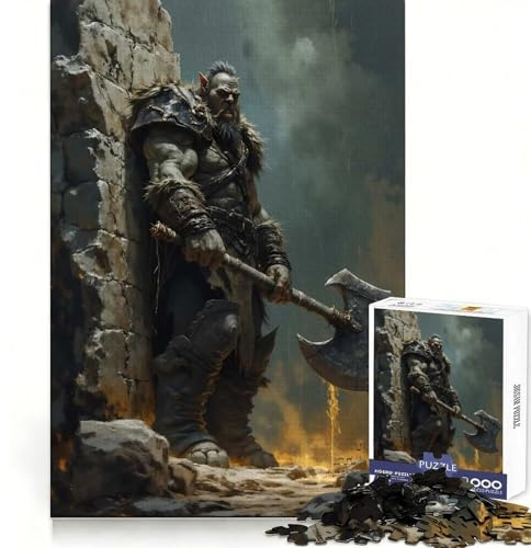 Ork-Krieger mit Axt für Erwachsene, 1000-teiliges Puzzle, Denksportaufgabe, Entspannungsspielzeug, hochwertige Verarbeitung, Sammlerstück (38x52cm)