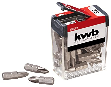 kwb PH2 bit dispenser box - set di 25 pezzi con punte per cacciaviti PH2, lunghezza 25 mm, forma C 6.3 e diametro 1/4 con albero esagonale.