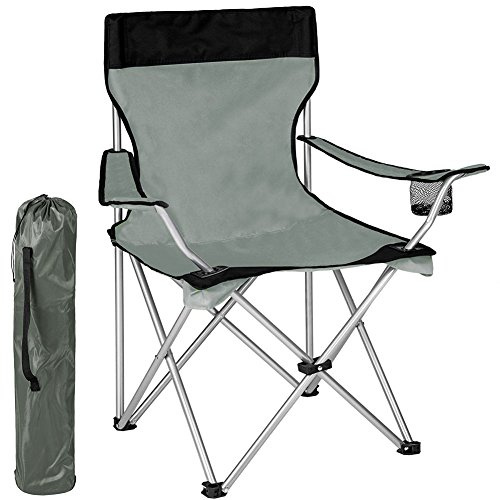BAKAJI Sedia Pieghevole Da Campeggio Con Borsa Camping Sedia Mare Spiaggia Pesca Da Esterno In Acciaio e Poliestere Con Vano Porta Bibite e Smartphone (Grigio)