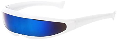 P Prettyia Erwachsene Funky Sonnenbrille Verspiegelte Dekobrille Partybrille Futuristische Spaß Brille Alien Kostüm Zubehör - Weiß Blau