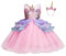 MYRISAM Filles Princesse Déguisement Licorne Tutu Robe de Anniversaire Soirée Cérémonie Costume de Carnaval Halloween Noël Fête Spectacle Tulle Bal avec Serre-tête Licorne Rose 6-7 ans