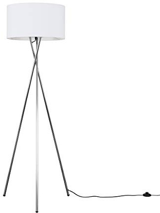 MiniSun | Modern Polished Chrome Metal Tripod Floor Lamp with a White Shade | Home Décor, Bedside & Desk Lamp