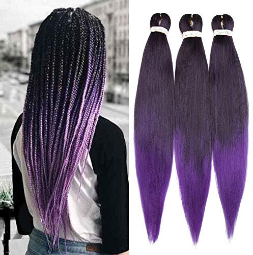SEGO Extension per Treccine Africane Afro Capelli Sintetici Ricci Treccia Finta Donna Bambina 3 Ciocche Lunghe 65cm Braids Braiding Hair Intrecciati Crochet 270g - Nero/Viola