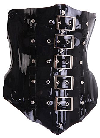 Latex Unterbrust Korsett mit Schnallen und Nieten. (L, schwarz)