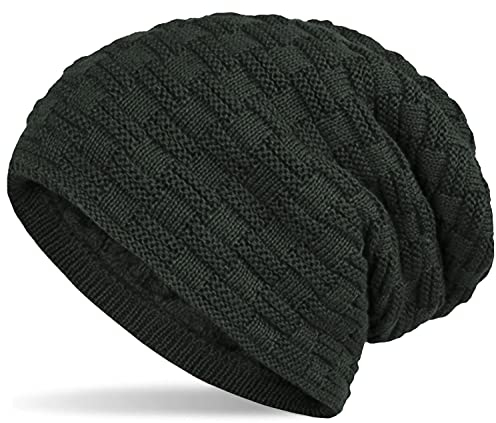 Hatstar Warme gefütterte Feinstrick Beanie Mütze | mit Flecht Muster und sehr weichem Fleece Innenfutter | Wintermütze für Damen Herren - Unisex (14 | Olive)