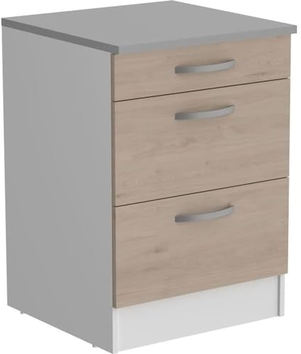 Oslo Low Cabinet 3 Schubladen + Plan - Jackson Chene Dekor - L 60 x D 60 x H 86 cm
