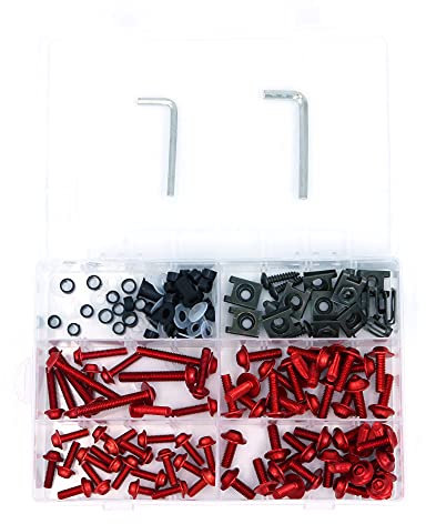 ANCLLO 177pcs CNC Alluminio Universale Billet Completo Moto Parabrezza Bulloni Kit di fissaggio Clip Carrozzeria Viti Dado (Rosso)