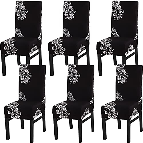 Xundefeng StuhlHussen 6er Set Schwarz Weiße Flügel Blume Hoher Rückenlehne Schwingstuhl Esszimmerstuhl Freischwinger Esszimmer Stuhl Hussen Stretch Elasthan Schonbezüge Schutzhülle