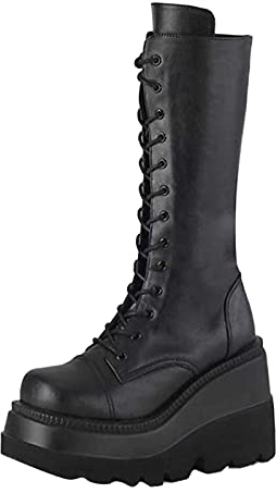 Stivali Donna Stringate Basse Piattaforma Scarpe Grosse Casual Zeppe Punk Goth Cerniera a Metà Polpaccio (37,Nero)