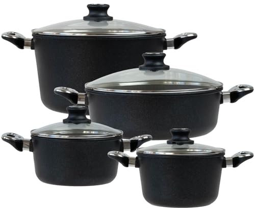 BAF Kochtopf Set 8-tlg. Bratentopf 20 cm + 28 cm, Kochtopf 20 cm & Gemüsetopf 28 cm - Topfset Aluguss beschichtet - ohne Induktion - Made in Germany