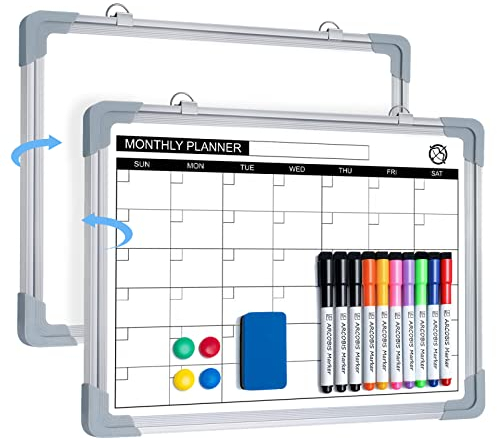 Monatsplaner Whiteboard Magnetisch für Wand - 40x30cm Magnettafel Klein White Board Kalender Abwischbar, Doppelseitige Tafel füR Planung, Liste, Memo, Küche, Schule, Zuhause, BüRo (Schwarzer)