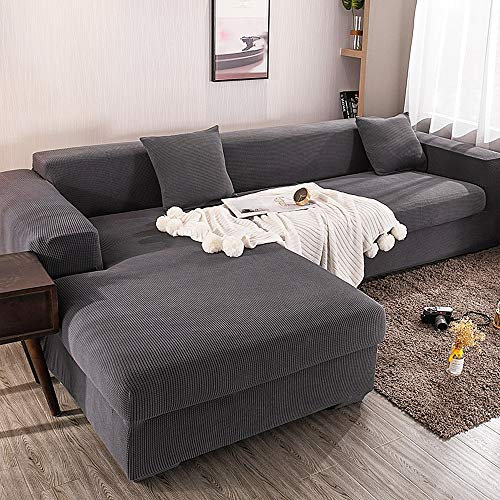 ABUKJM Couchbezug l Form Stretch sofabezug maiskorn weicher und bequemer Stoff staubdicht All-Inclusive sofabezug ecksofa, Für Sofaschutz im Wohnzimmer,Dark Gray,4-Seater 230-300cm