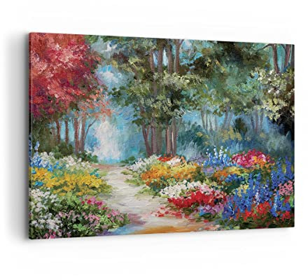 Wandbilder Dekoration Wohnzimmer Impressionismus Natur Wald Bilder auf Leinwand 120x80cm Leinwandbild Schlafzimmer Küche Deko Wand Kunstdruck Art Groß XXL Wanddeko Bild Wall Decor Canvas AA120x80-4271