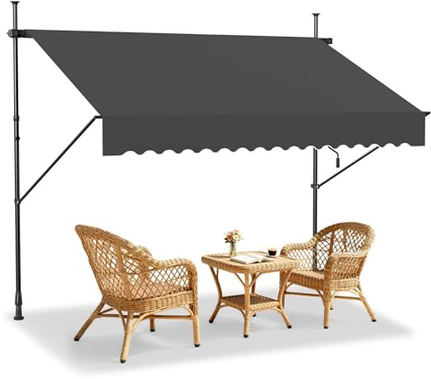 XMTECH Klemmmarkise 350 x 120 cm, mit Handkurbel, ohne Bohren, Anthrazit | 180 g/m² Polyester mit PU-Beschichtung, höhenverstellbar 160–300 cm, neigungsverstellbar, für Balkon und Terrasse