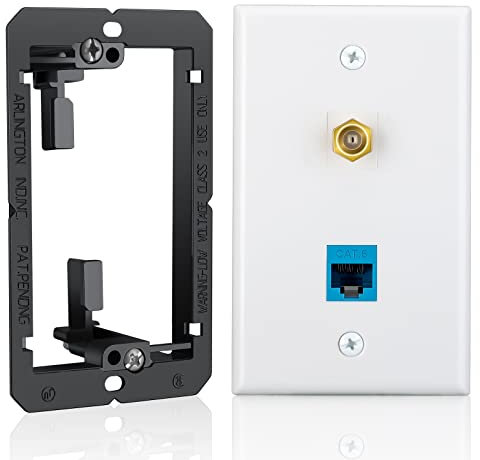 Ethernet Coax Wall Plate with Single Gang Low Voltage Mounting Bracket, Electop 2 Port Cat6 Keystone Port Coupler and RG6 Coax F Type Port RJ45 Female to Female Jack Wall Plate