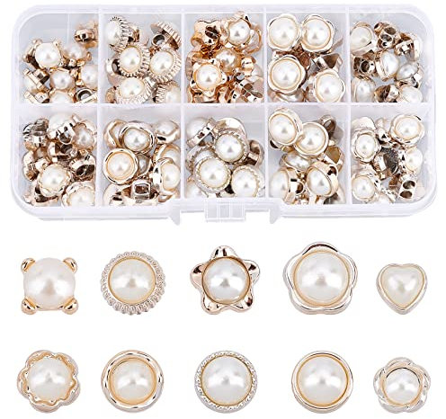 NBEADS 100 Stück Nähen In Faux Imitation Pearl Buttons, 10 Stile Retro Kunststoff Perlenknöpfe Mit Schaft Runde Knöpfe Verzierungen Näharbeiten Für Kleidung Hemden Anzüge Pullover Hochzeitskleid