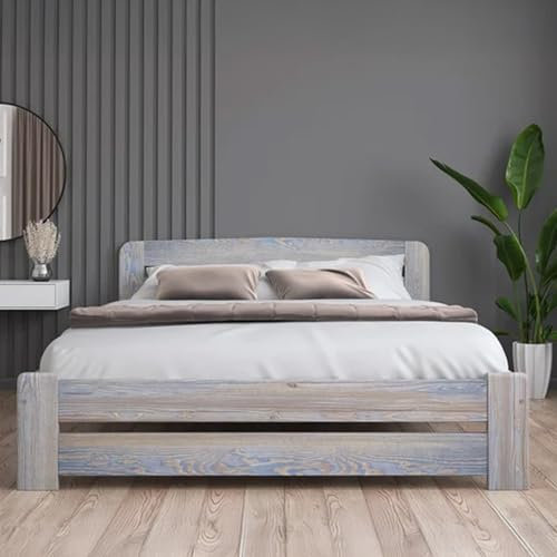 Nodax Super King Bed Frame – Solid Pine Wooden Bed Frames for Adults, F1 Easy Assemble Bed with Sturdy Slats & Extra Four Supportive Legs, Comfortable Bedroom Furniture | 6ft (Grey washed)